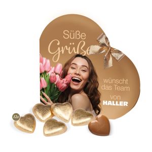 60 g Lindt Schokoladenherzen in Herz-Werbekartonage mit Bedruckung
