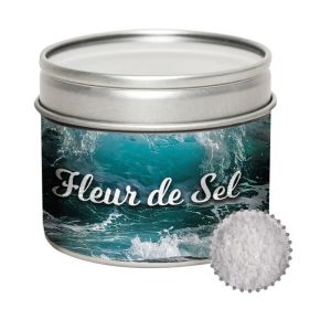 50 g Fleur de Sel in Sichtfensterdose mit Werbeetikett