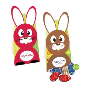Premium Osterhase mit Werbebedruckung und Füllung