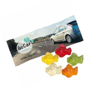 2er HARIBO Mini-Fische Fruchtgummi Kettenbeutel mit Werbebedruckung