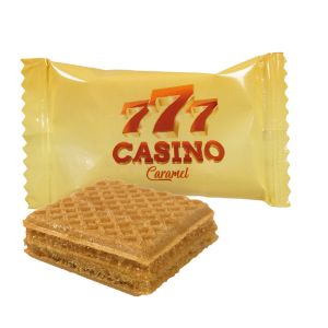 Karamell Waffelsnack im Flowpack mit Werbedruck