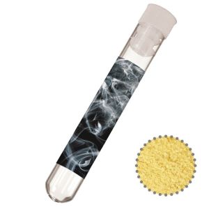 12 g Rauch-Salz im Reagenzglas mit Werbeetikett