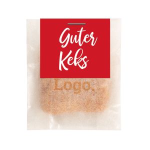 Bio Logo Keks mit Bio-Druck in Quadroform im transparenten Papiertütchen