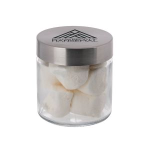 0,35 l Glastiegel befüllt mit Marshmallows und Werbedruck