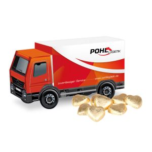 3D Präsent LKW Lindt Schokoherzen mit Werbedruck