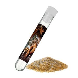 8 g Vanillezucker im Reagenzglas mit Werbeetikett