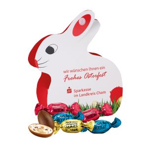 Werbe-Osterhase Lindt HELLO Schokoladeneier mit Werbebedruckung