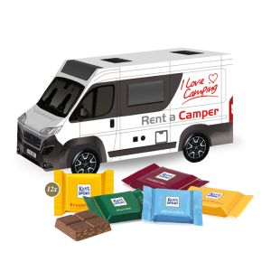 3D Präsent Camper Ritter SPORT Schokotäfelchen mit Werbedruck