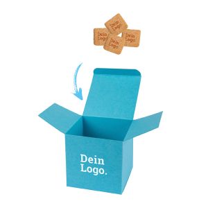 360 g Bio Logo Kekse mit Bio-Druck in Quadroform in Color-Box mit Logodruck