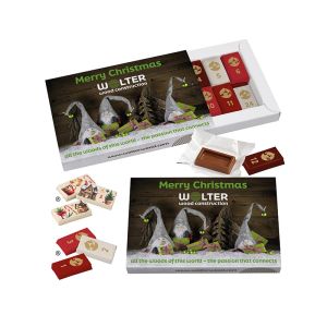 Papier-Adventskalenderbox mit Schokolade und Rundumdruck