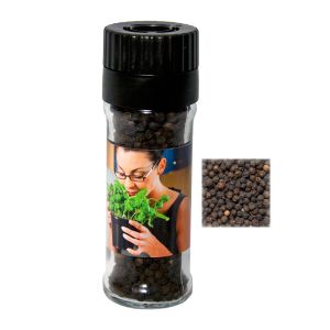 25 g Bio Schwarze Pfefferkörner in Gewürzmühle mit Werbeetikett