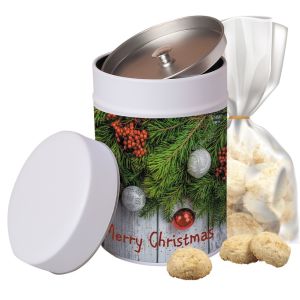 100 g Bio Weihnachts Kokos Kekse in Metalldose mit Werbeetikett