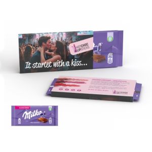 Milka kleine Alpenmilch Tafel im Werbeschuber mit Werbedruck