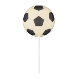 Fußball-Lolly in weiß mit Werbeanhänger