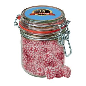 200 g Himbeer Bonbons im Maxi Bonbonglas mit Werbeetikett