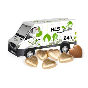 3D Präsent Transporter Lindt Herzen mit Werbedruck