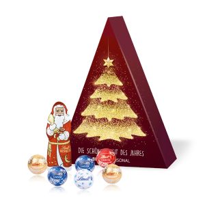 65 g Tannenbaum mit Lindt Minis und Schoko Nikolaus und mit Werbedruck