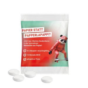 8 g mentos Kaudragee Mint im Werbetütchen aus recyclingfähigen Papier