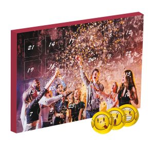 Adventskalender Midi mit Schoko-Milch Emojis und Werbedruck