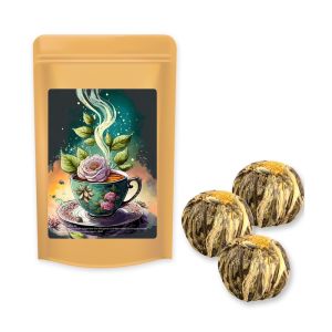 Grüner Tee China Marigold-Silvery-Stag im Midi Standbeutel mit Werbeetikett