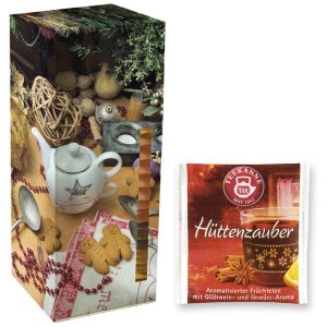 Adventskalender Teekanne Weihnachtstee Hüttenzauber mit Werbedruck
