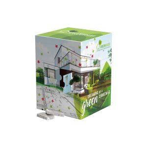 Tower-Adventskalender Graspapier Alpenmilch-Schokotäfelchen mit Werbedruck