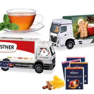 3D Adventskalender LKW Meßmer Tee mit Werbedruck