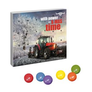 Mini-Adventskalender mit bunten Schokolinsen aus reinpapier mit Werbedruck