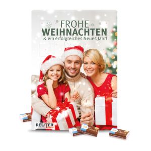 Wand Adventskalender mit GEPA fair+ Schokolade und Logodruck