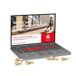 Laptop Tisch-Adventskalender mit Lindt Naps und Werbebedruckung