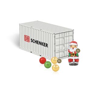 3D Präsent Container mit Fairtrade Schokolade und Rundum-Werbedruck