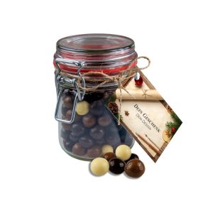 140 g Knusperkugeln-Mix im Bonbonglas Maxi mit Werbekarte