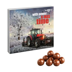 Mini-Adventskalender mit Schokoknusperkugeln aus reinpapier mit Werbedruck