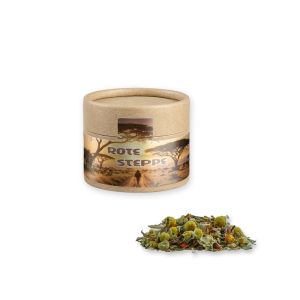 20 g Bio Rotbuschtee Entspannungszeit in Kraftpapierdose Mini mit Werbebanderole