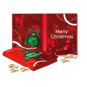Adventskalender Weihnachtsbuch mit Lindt Täfelchen und Werbedruck