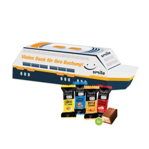 3D Präsent Schiff mit Lindt HELLO Mini und Werbedruck