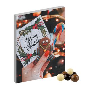 Adventskalender Schoko Knusperkugeln mit Werbedruck