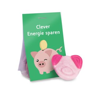 Fruchtgummi Gehirne im transparenten Standbeutel mit beidseitig bedruckbarem Werbereiter