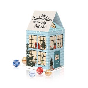 Adventskalender-Haus mit Lindt Minis und Werbedruck