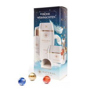 Lindt Lindor Adventsspender Turm mit Gutscheinkarte und mit Logodruck