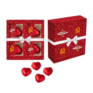 4-Türchen Adventskalender mit Schokoladenherzen und Rundumdruck