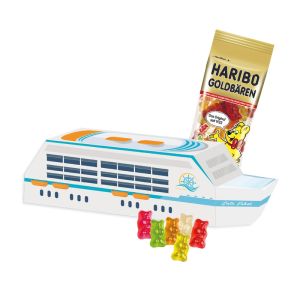 3D Präsent Schiff mit Haribo Goldbären und Werbedruck