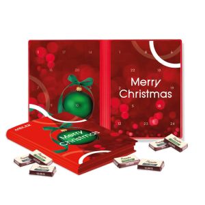 Adventskalender Weihnachtsbuch mit Sarotti Schokolade Fairtrade und Rundum-Werbedruck