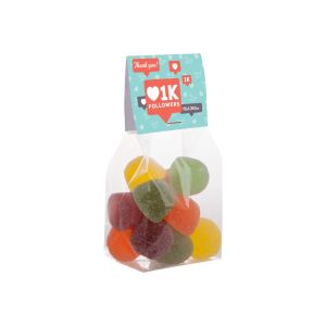 150 g Fruchtgummi mit Zucker in Standbodenbeutel mit Werbereiter