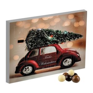 Mini Adventskalender im Querformat befüllt mit Knusperkugeln-Mix und Werbedruck