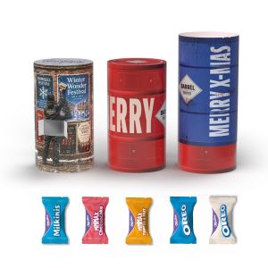 240 g Adventskalender Litfaßsäule mit Milka Favourites und Werbedruck