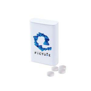18 g zuckerfreie Pfefferminzpastillen in Pocketdose mit Logodruck