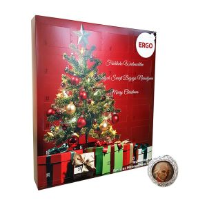 Werbe Adventskalender mit Mozartkugeln Weiße Schokolade und Werbedruck