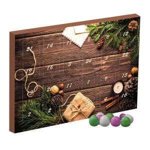 Mini Adventskalender mit Schoko Pfefferminz Bällchen und Werbedruck