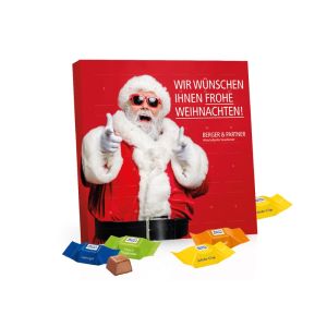 Quadratischer Tisch Adventskalender mit Ritter SPORT Schokowürfel und Werbedruck